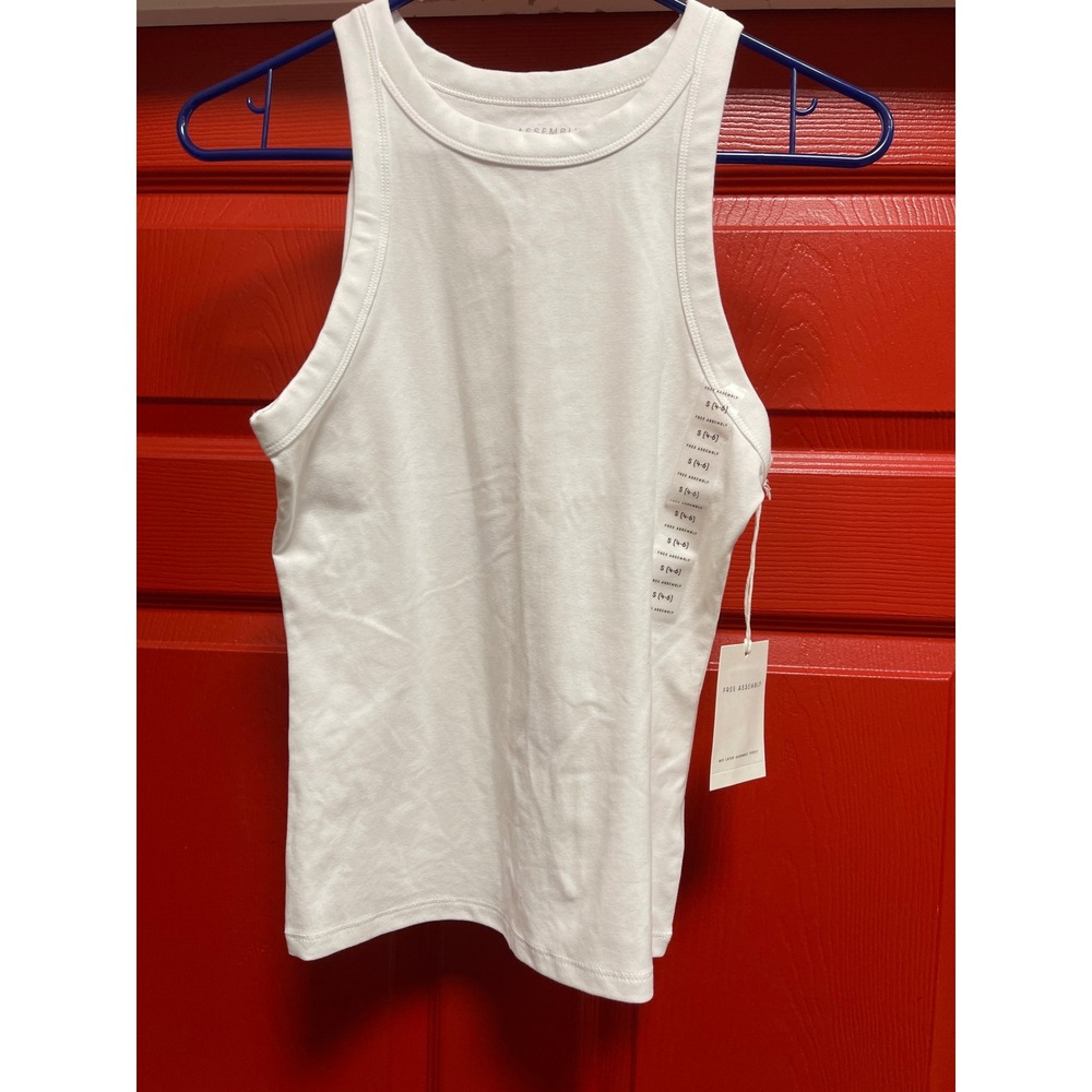 Free Assembly Womens White Ribbed High Neck Tank Top Size S 4-6 FAHA0002SP26